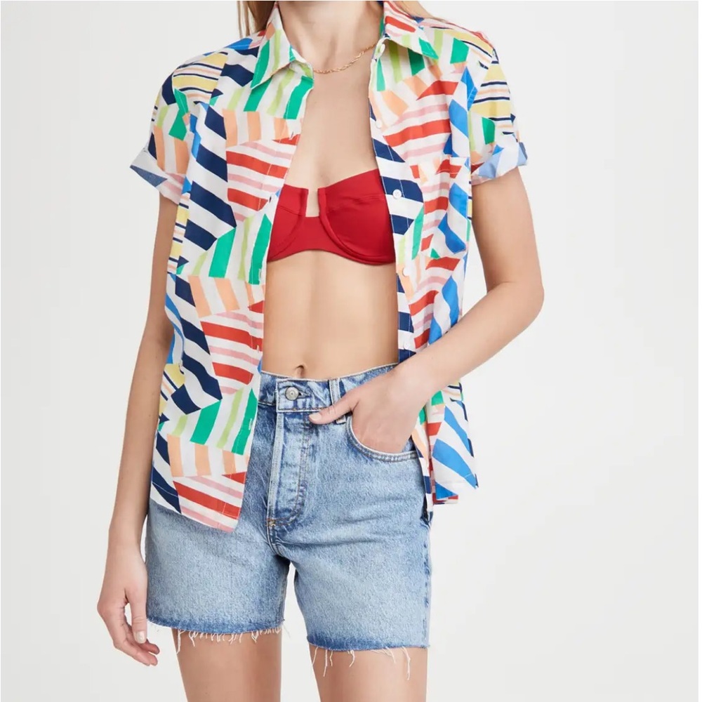 Solid & Striped Multi Colored Rainbow Broken Stripes Multi Top Shirt